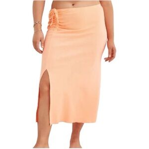 American Eagle Aerie Beachwalk Midi Skirt Orange Sherbert Size Small Ruched Slit